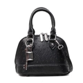Schwarze Mini-Muschel-Tasche mit Straußenprägung und silbernem Vorhängeschloss-Anhänger - Silber Schlüssel-Schloss Anhänger / Schwarz