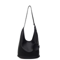 Classic black lychee pattern leather bucket bag with adjustable strap and round charm - Black