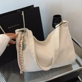 Cream white nylon tote bag with colorful woven keychain and wide shoulder strap - With Pendant / Off White