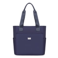 Grande borsa tote in nylon blu navy con tasca frontale e doppi manici per il pendolarismo - Blu