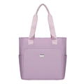 Light purple waterproof nylon tote bag with multiple pockets and silver logo plaque - Purple