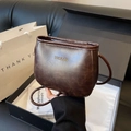 Borsa a tracolla in PU marrone scuro dal design vintage con finitura in pelle - Marrone