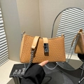 Borsa a tracolla marrone in pelle intrecciata con fibbia argento e catena in metallo - Marrone