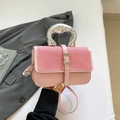 Pink patchwork crossbody bag with silver metal handle and woven texture detail - Pink