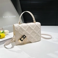 Chic white quilted PU leather crossbody bag with elegant gold hardware and chain strap - White