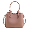 Close-up of litchi texture on pink crossbody bag with dual handles and metal buckle - No Pendant / Pink