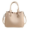 Detail of beige crossbody bag featuring braided knot handle and textured faux leather - No Pendant / White