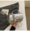 Silver metallic quilted shoulder bag with wavy chain handle and crossbody strap - Silver