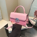 Rosa Patchwork-Handtasche mit gewebter Textur und silberner Gancini-Metallschnalle - Rosa