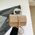 Borsa a tracolla beige chiaro con pannello in tessuto e manico in metallo lucido - Cachi