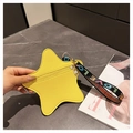 Detail of yellow star coin purse with litchi grain texture and LOVE strap on stone surface - Yellow