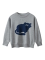 Pull en tricot gris pour enfant avec motif chat bleu marine sur fond blanc pur - Gris Chiné / Taille 90