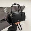 Elegant black glossy pillow handbag with gold hardware and chic bead accents on handles - Black without Pendant