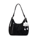 Minimalist black pleated handbag with dual metal zippers and cute cloud charm - Black