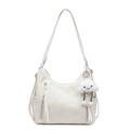 Fashionable cream white hobo shoulder bag with a cute plush cloud charm detail - Off White