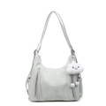 Pale mint green hobo shoulder bag in soft leather with cute white cloud charm accessory - Green