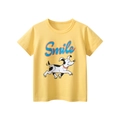 Kids' bright yellow cotton t-shirt featuring a cartoon dog and Smile print - 90cm / Yellow