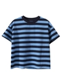 Classic blue and black striped short sleeve t-shirt with crew neck on white background - 120 / Blue & Blue Stripes (Loose Fit)
