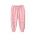 Pantaloni sportivi rosa in cotone per bambina con ricamo gatto e vita elasticizzata - 90cm / Rosa