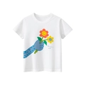 Weißes Baumwoll-T-Shirt für Mädchen mit blauem Cartoon-Arm und lächelnden Blumenprint - Gebrochenes Weiß / 90cm