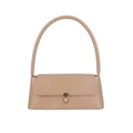 Bolso baguette beige minimalista con asa cilíndrica y hebilla de metal dorado - Caqui
