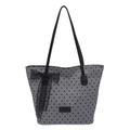 Large gray canvas tote bag with black heart prints and decorative lace bow charm - Dark Gray Type 1
