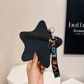 Star-shaped black leather handbag with a colorful LOVE letter strap and zipper - Black