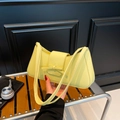 Minimalist bright yellow litchi pattern leather baguette underarm bag for women - Yellow