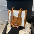Bolso tote de cuadros marrón y blanco para mujer, elegante bolso de hombro gran capacidad - Marrón