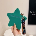 Vibrant green star-shaped mini handbag with pebble texture and LOVE print strap - Green