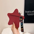 Deep red star-shaped coin purse with litchi texture and LOVE lettered strap handle - Burgundy