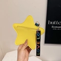 Yellow star-shaped leather coin purse with embroidered LOVE strap and zipper closure - Yellow