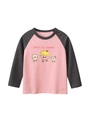 Camiseta de manga raglán para niños con estampado de dibujos animados rosa y gris - 90cm / Rosa/Gris Oscuro