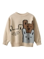 Beige knitted sweater for children featuring three cute cartoon rabbits in a front jacquard - Beige Apricot / 90cm