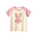 Maglietta per bambina con maniche raglan rosa e simpatica stampa di coniglio cartoon - 90cm / Albicocca Riso / Rosa