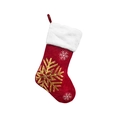Classic red velvet Christmas stocking featuring a golden sequin snowflake and white fur trim - Snowflake Style
