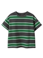 Loose fit short sleeve T-shirt with dark grey, green, and white horizontal stripes - 120cm / Gray Green White Striped