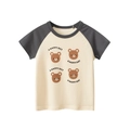T-shirt raglan per bambini in cotone beige e grigio scuro con stampa di quattro orsi - 130cm / Albicocca/Grigio Scuro