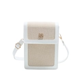 Elegant white canvas and PU leather small crossbody square bag with a floral metal clasp - White Without Pendant