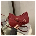 Burgundy crocodile pattern underarm bag with gold buckles and stylish shoulder strap - Red