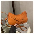 Chic orange faux crocodile leather underarm bag with double metal buckle straps - Orange