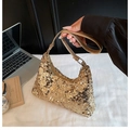 Chic 2025 trendy gold sequin tote bag with sleek leather handle for evening party style - Gold