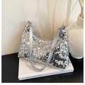 Chic silver sequin hobo bag for women with a glittering finish and matching shoulder strap - Silver
