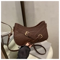 Coffee brown crocodile pattern underarm bag with golden buckles and crescent shape - Brown