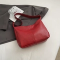 Retro deep red tote bag with wrinkled leather texture and adjustable shoulder strap - Red