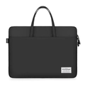 Front view of a black nylon laptop handbag with double handles and fashion logo - Black
