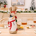 Christmas burlap wine bottle bag featuring a snowman applique with red drawstring ribbon - Snowman