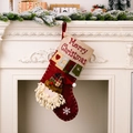Large festive Christmas stocking with 3D Santa Claus hanging on white fireplace mantel - Santa Claus (SDW016 Santa Stocking)