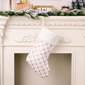 White Christmas stocking with gold glitter rhombus pattern and faux fur trim decor - White