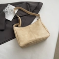 Beige faux leather tote bag with retro litchi texture and wide strap for daily commute - Yellow